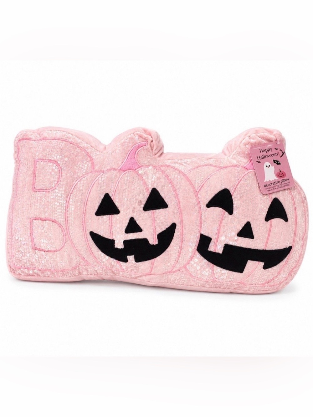 Pink Halloween BOO Pillow Jack O’ Lantern Pumpkin Sequins Velvety Soft NWT